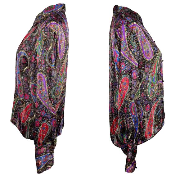 Stuart Lang American Vintage 80s Button Down Floral Paisley Silky 10 - Picture 6 of 13